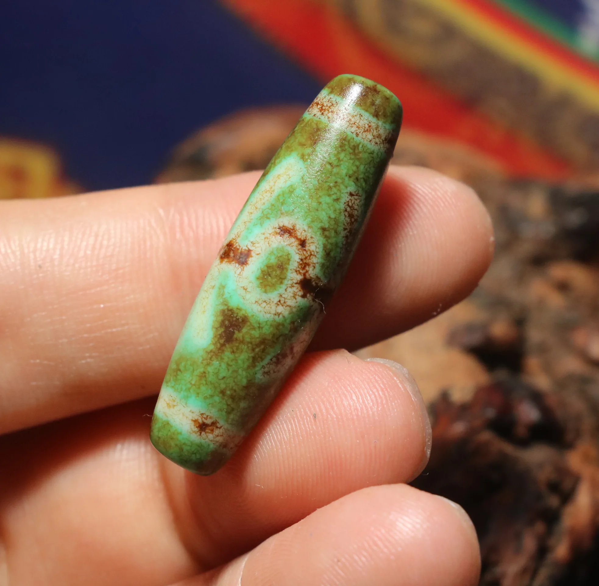 

AL Ultra Energy Tibetan Old Agate Green Color Guiren Tairen Lucky Man dZi Bead Pendant Amulet Big Treasure Timestown UPD21Asw