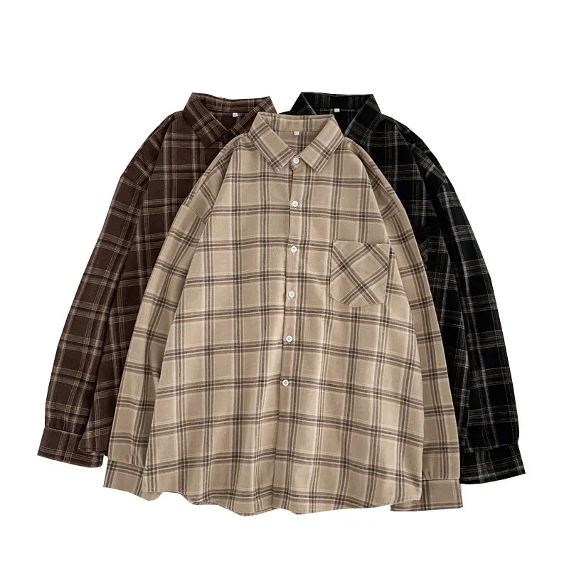 Koszule damskie Baggy Plaid Długi rękaw Szykowna moda Prosty Casual Nowe damskie wiosenne topy All-match Streetwear Retro Ulzzang