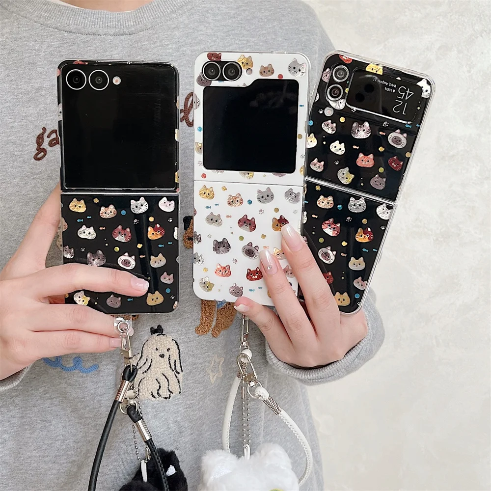 

Korean INS cute plush kitten phone case for Samsung Galaxy Z Flip 6 7 Flip 7 flip 5 4 3 cover Cartoon shockproof protective case