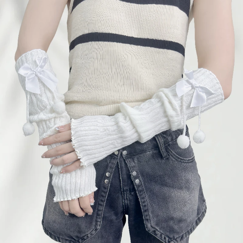 هدية عيد الميلاد للعام الجديد، أكمام أذرع محبوكة حمراء للفتيات، قفازات دافئة بدون أصابع