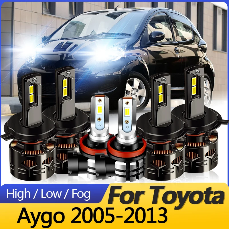 2PCS  High quality White LED Headlight Car Light H4/9003 Hi/Low Beams H11 Fog Beams For Toyota Aygo 2005-2013 30000LM Plug&Play