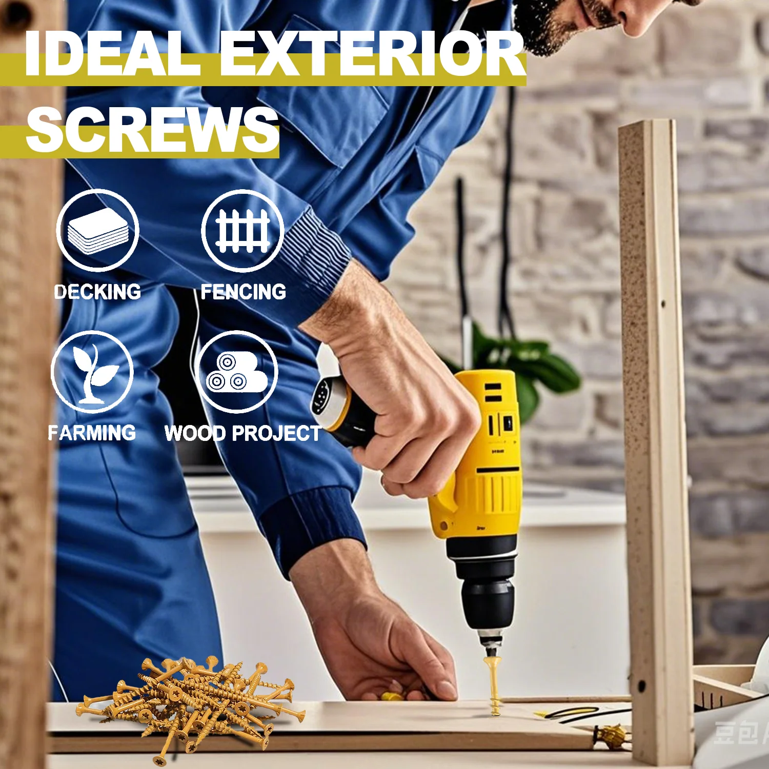 VKKM # 8 สกรูรั้วก่อสร้างเคลือบอีพ็อกซี่, สกรูดาดฟ้ากลางแจ้ง, สกรูไม้ภายนอก, รวมถึงดอกสว่านดาว T25