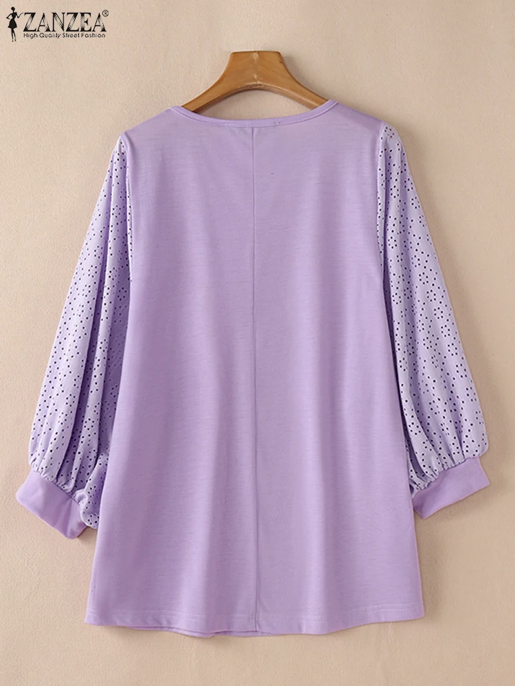 Damska elegancka koronkowa patchworkowa bluzka ZANZEA wiosenna latarnia rękaw koszula do pracy moda Casual wakacyjne topy tunika Femme luźne Blusas