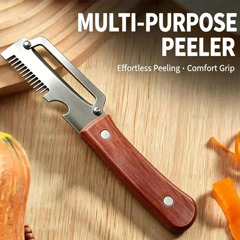 Stainless Steel 3-in-1 Kitchen Gadget Fruit Vegetable Peeler Multifunctional Slicer With Built-in Bottle Opening Function