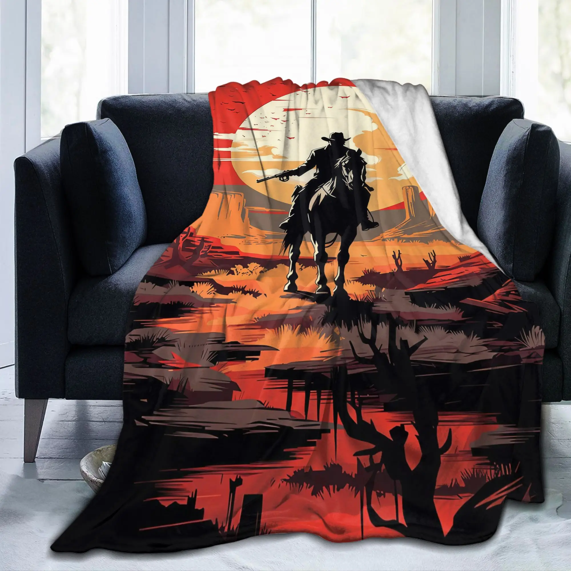 Custom Wild West Canyon Blankets Breathable Soft Flannel Winter Vintage Arthur Morgan Throw Blanket for Sofa Home Bedroom