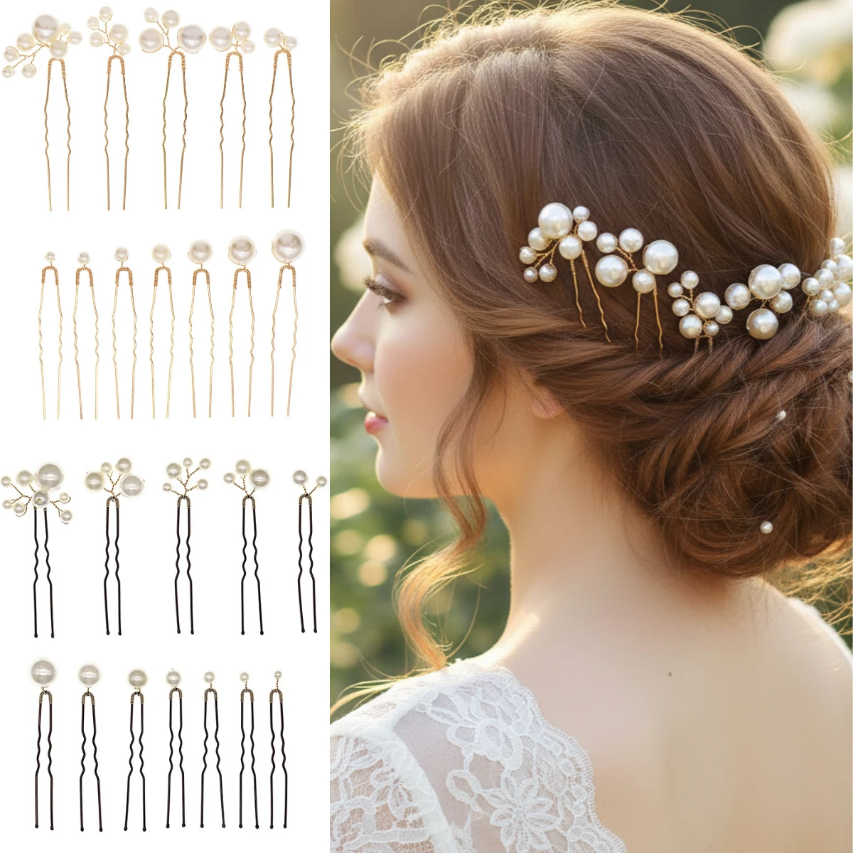 

Набор из 12 элегантных заколок для волос с жемчугом для женщин, свадебные аксессуары для волос, золотистые металлические U-образные зажимы для волос, украшение для головы подружки невесты