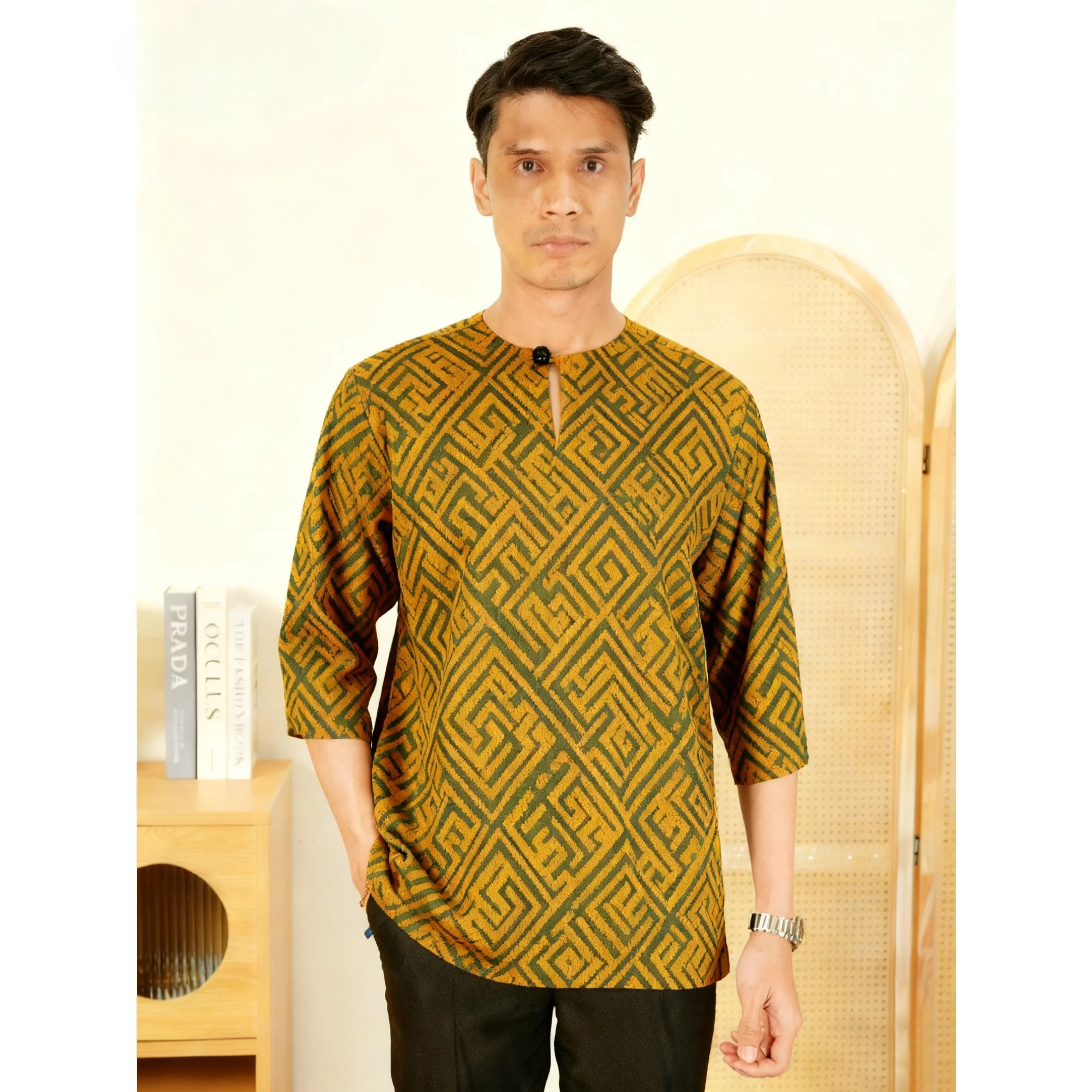 2026 ملابس رجالية مسلمة الوقوف الذهبي طباعة تي شيرتات قصيرة الاكمام العصرية ملابس كاجوال Camicia Araba Islam Maroc Homme #4