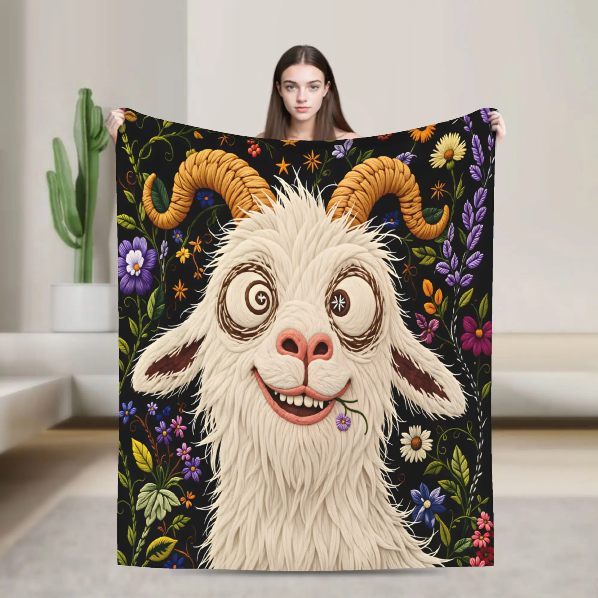 Screaming Goat  Flannel Blanket  Warm Soft Throw Blanket for Couch Chair Picnic Pattern Bedspread Sofa Bed Cover