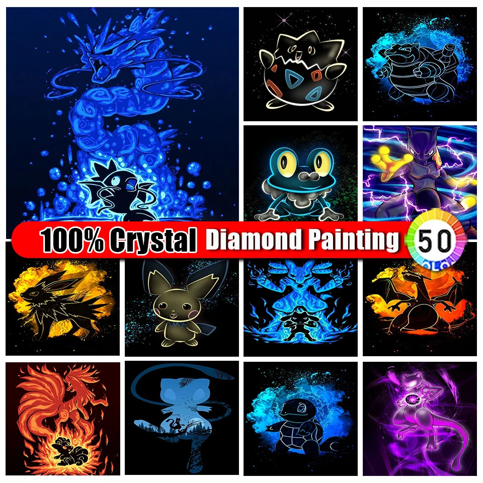 

100% Crystal Diamond Painting Pikachu Pokemon Square Round Wall Decor Zipper Bag Diamond Embroidery Anime Rhinestone Picture