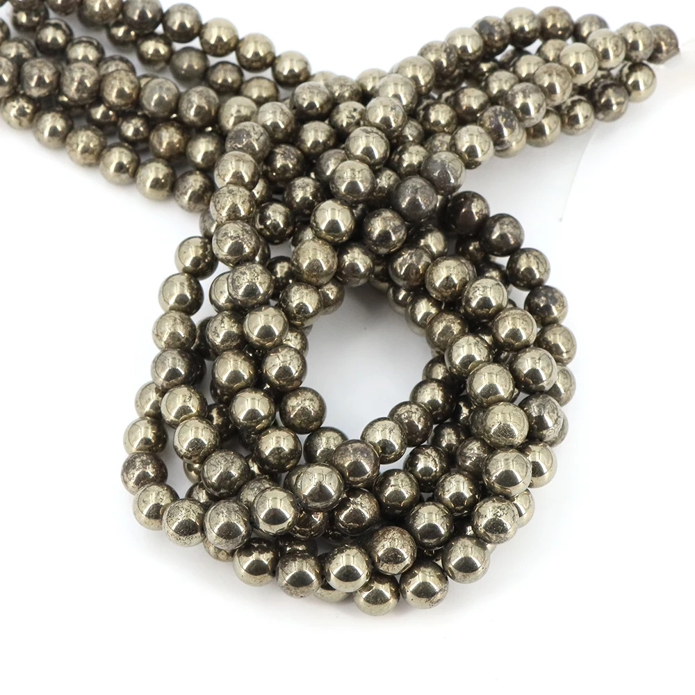 Natural Iron Pyrite Loose Spacer Bead 4/6/8/10mm Round Gem Bead for DIY Bracelet Charms Jewelry Making Accessories Wholesale