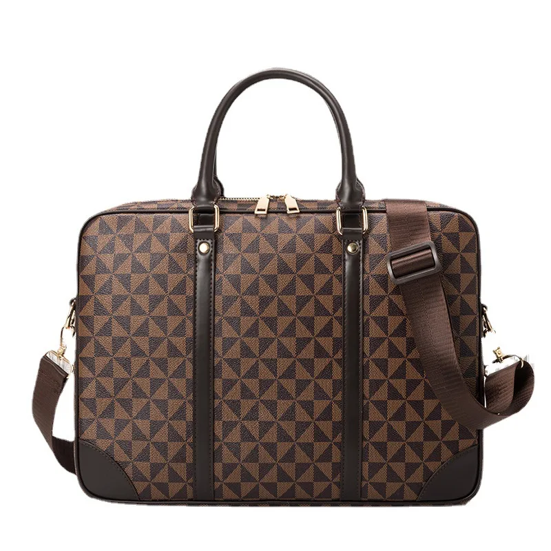 Printed Leather Business Briefcase Men/Women Wheel Bag 14/16 Inches Laptop Shoulder Bag Crossbody Computer Handbag