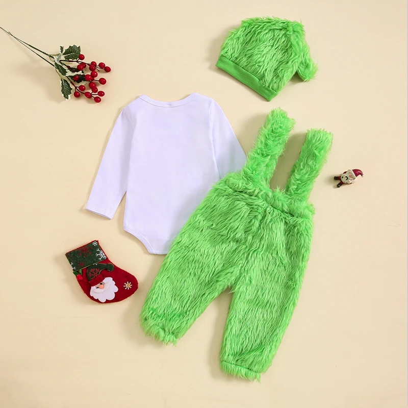 

Cute Baby Reindeer Print Long Sleeve Romper Plaid Suspender Pants Antler Hat Christmas Costume for Infants