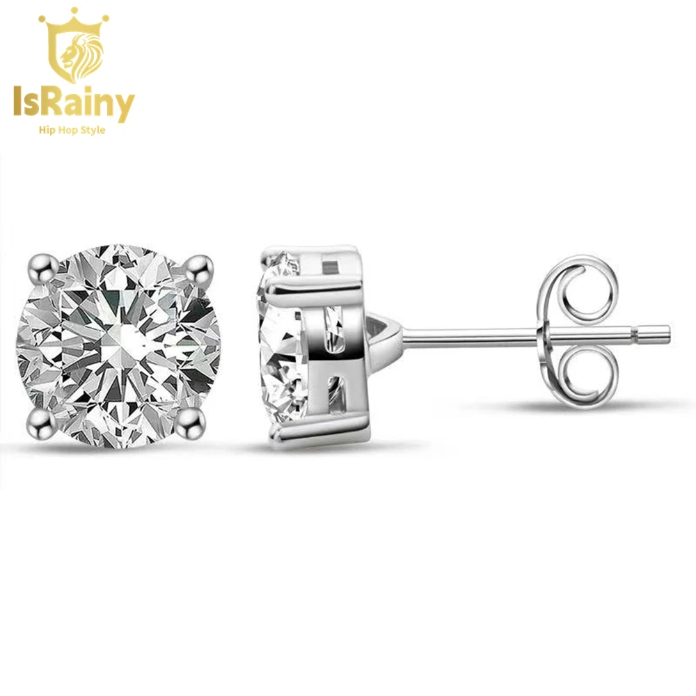 

IsRainy HipHop Rock 925 Sterling Silver 8CT VVS1 D Moissanite Diamonds 18K Platinum Plated Ultra-thin Stud Earrings Fine Jewelry