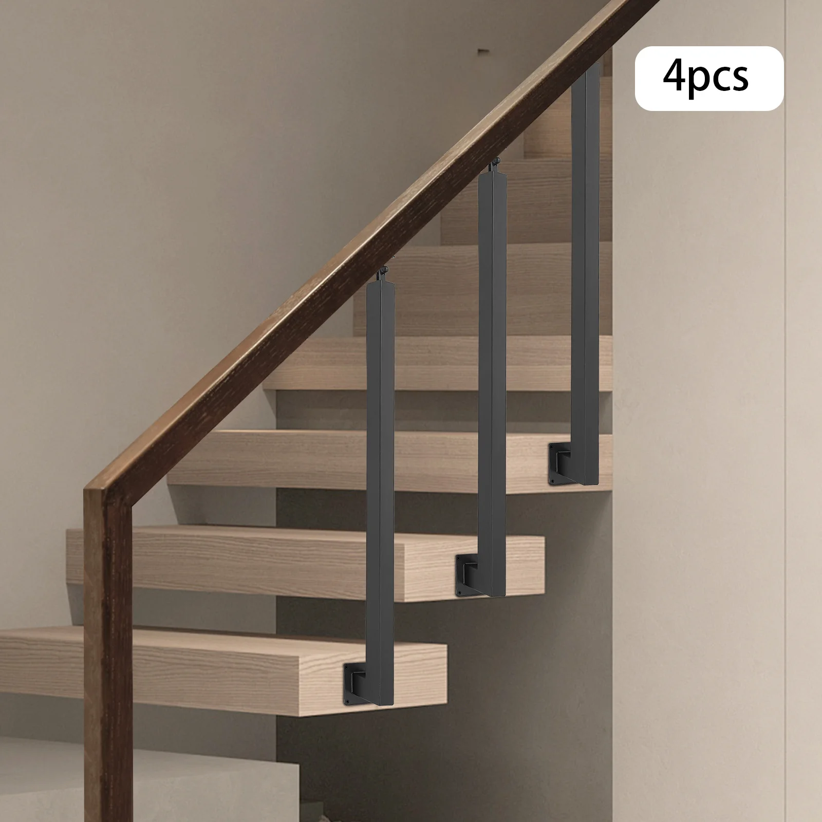 4 Pieces of 90cm Stair Railing Side Installation - Black, , , Suitable for Staircases, Villas, Entrances