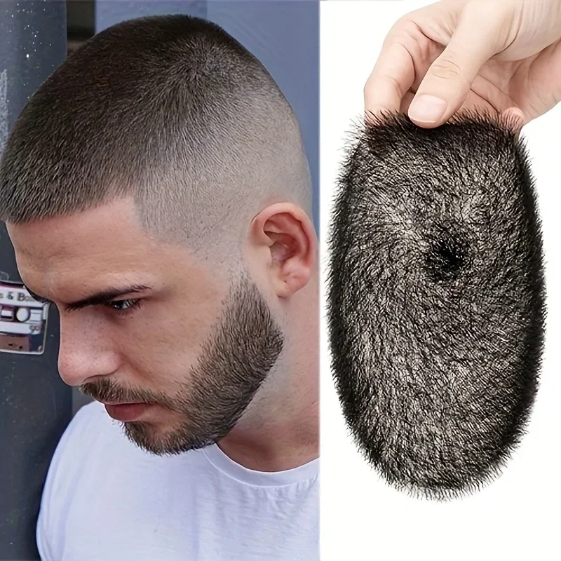 PROKYVITY 11g Buzz Short Cut Men's Toupee Human Hair Natural Male Hair Replacement System PU Invisible Extension Hairpiece