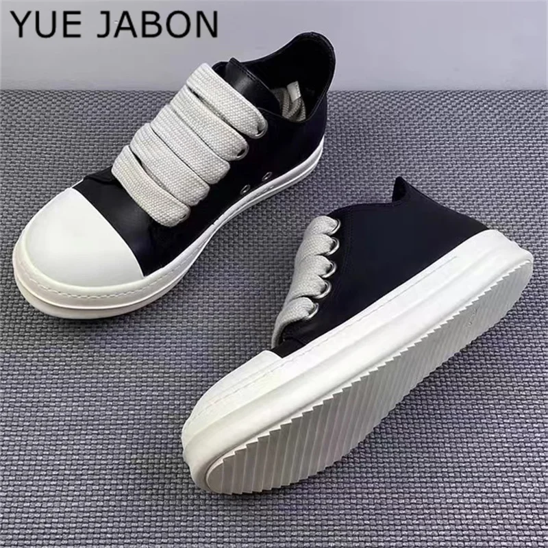 Men\'s Women High-top Canvas Sneakers Black Leather Zipper Lace Up Casual Shoes Thick Bottom Sneakers Chaussure Femme Ankle Boots