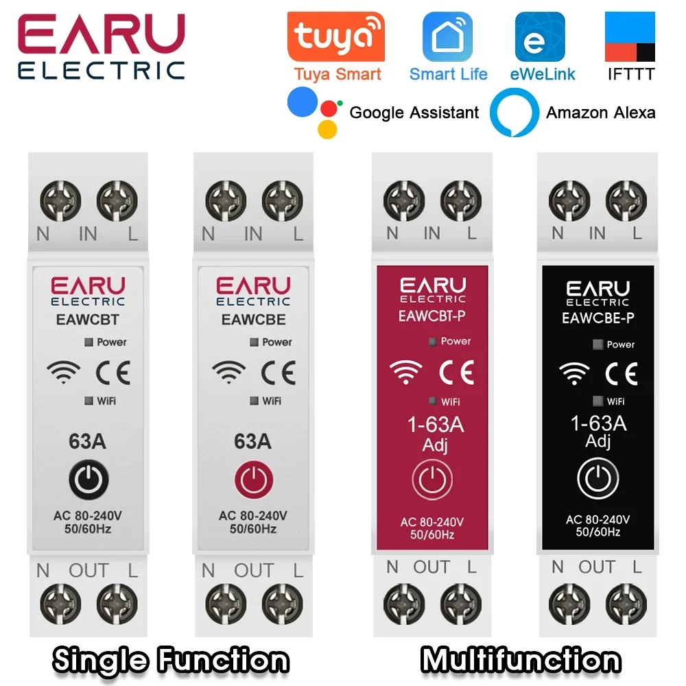 

Tuya eWeLink MCB WiFi Smart Circuit Breaker 1P+N 63A Time Relay Switch Energy Meter kWh Voltage Current Protector Remote Control