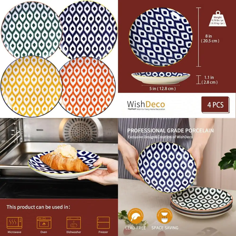 

large appetizer plates set of 4, colorful dessert plates 8 inch, ceramic salad plate, small round dinner plate, beautiful servin