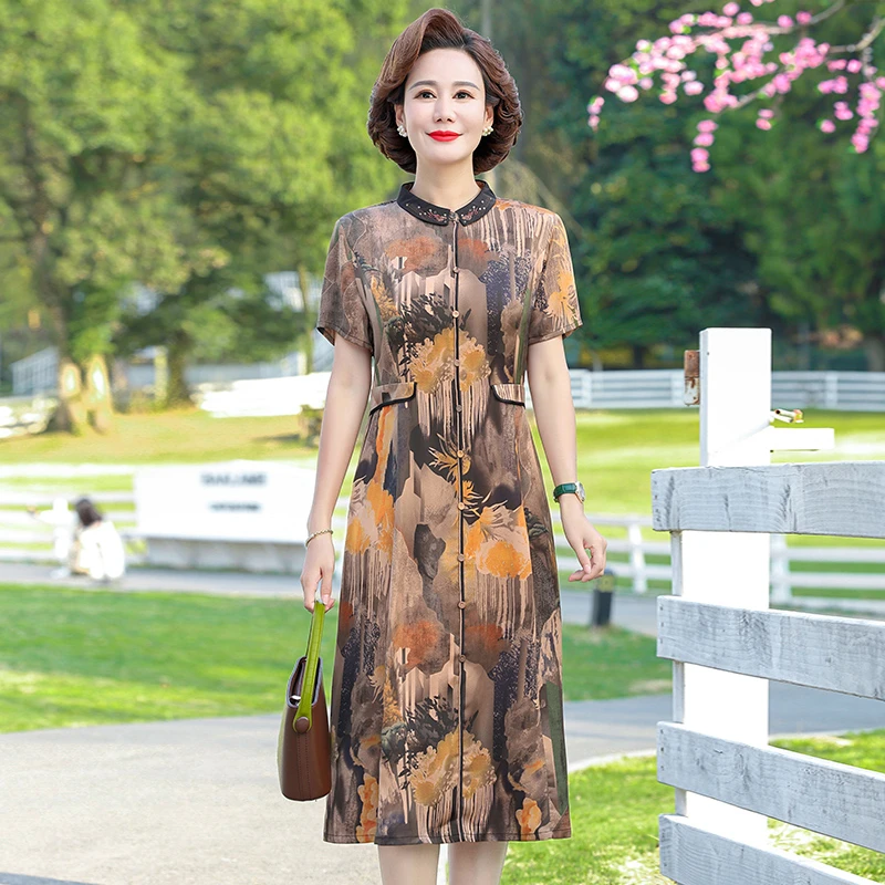 

Vintage Summer Floral Mulberry Silk Dress For Women Elegant Asian-style cheongsam Casual Party Maxi Vestidos