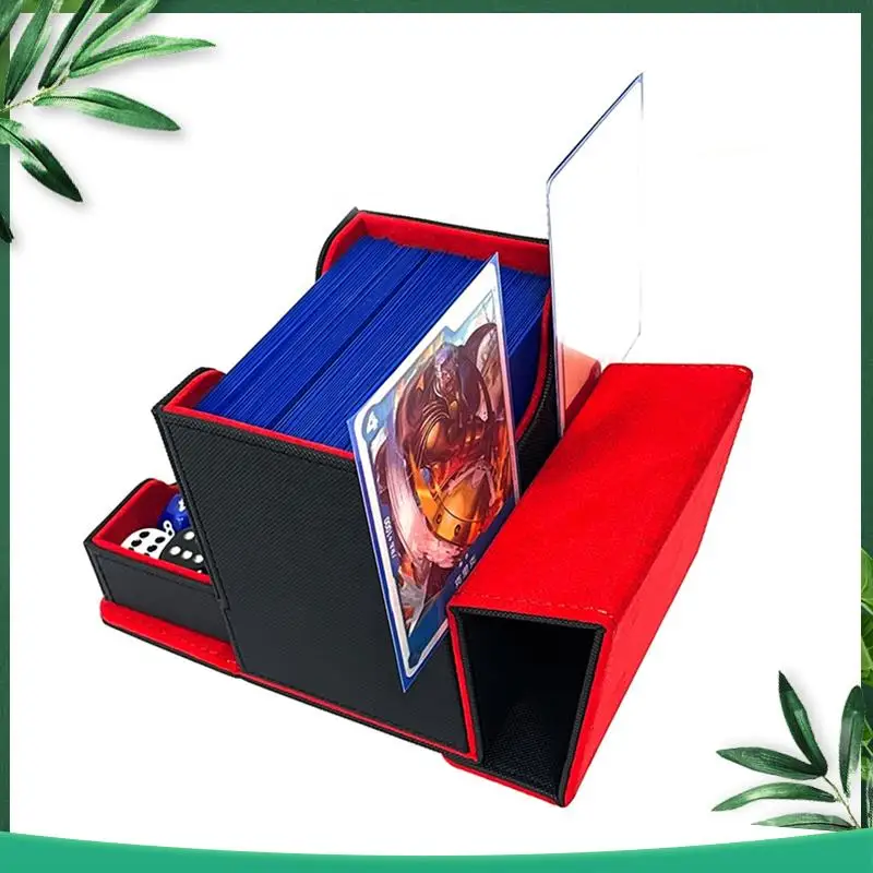 

(NEW) Card Storage Box With Dice Tray Collectible Card Case For Gathering Game Sleeved Cards Durable Black+Gray