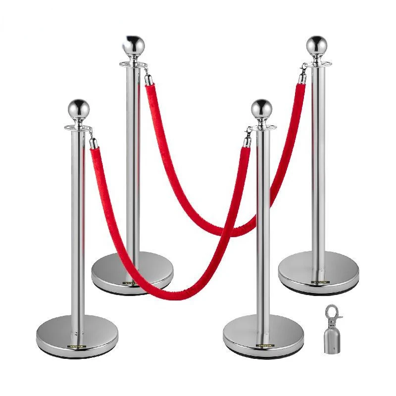 VEVOR 38Inch Gold Silver Stanchion Posts Queue Red Velvet Rope Crowd Control Line Barriers with Stable Base for Party Supplies