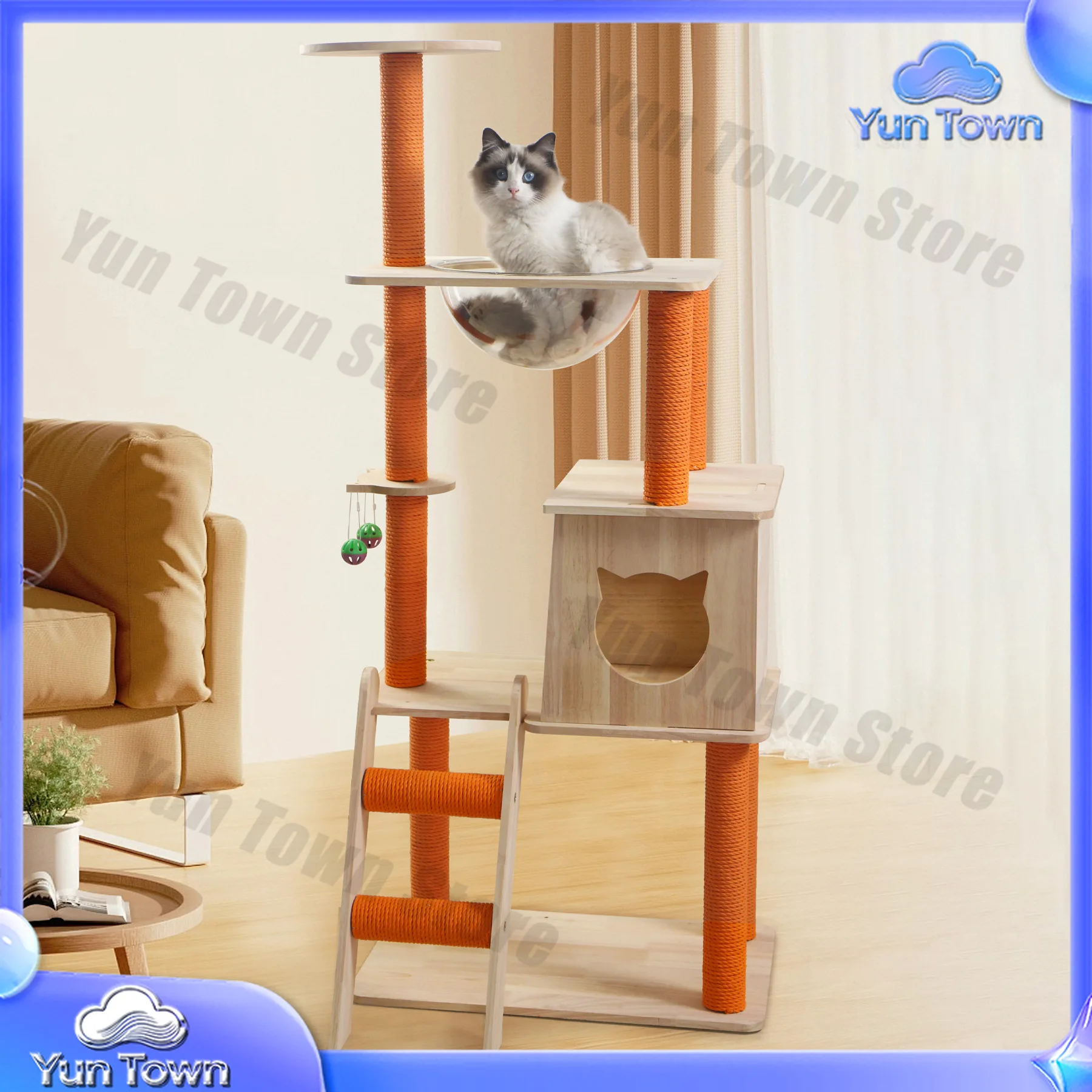 Cat Climbing Frame Solid Wood Framespace Bed Cat Tree Integrated Cat Scratcher