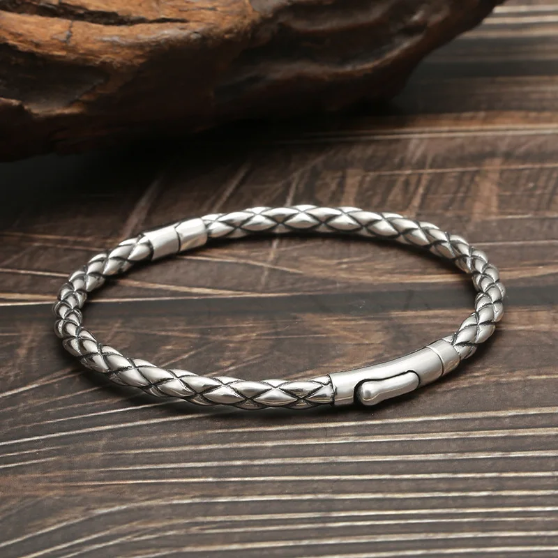 

S925 sterling silver twist bracelet personality Thai Silver fashion men and women bracelet niche young solid silver accessories