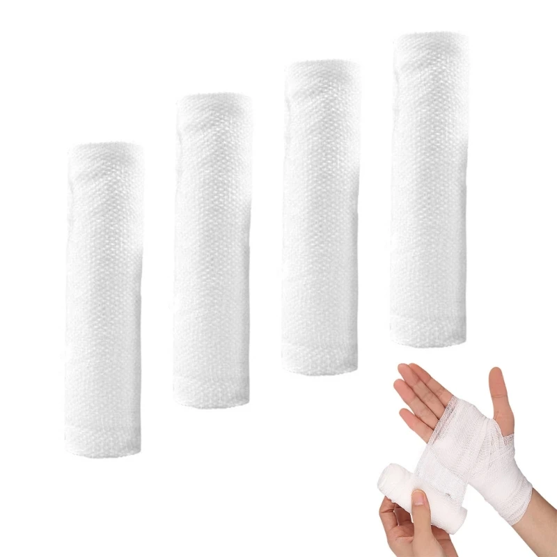 Pack of 4 Rolls Conforming Bandage, Safe and Breathable Gauze Bandage Roll for Dressing Wounds, 4.9 Yards Per Roll,