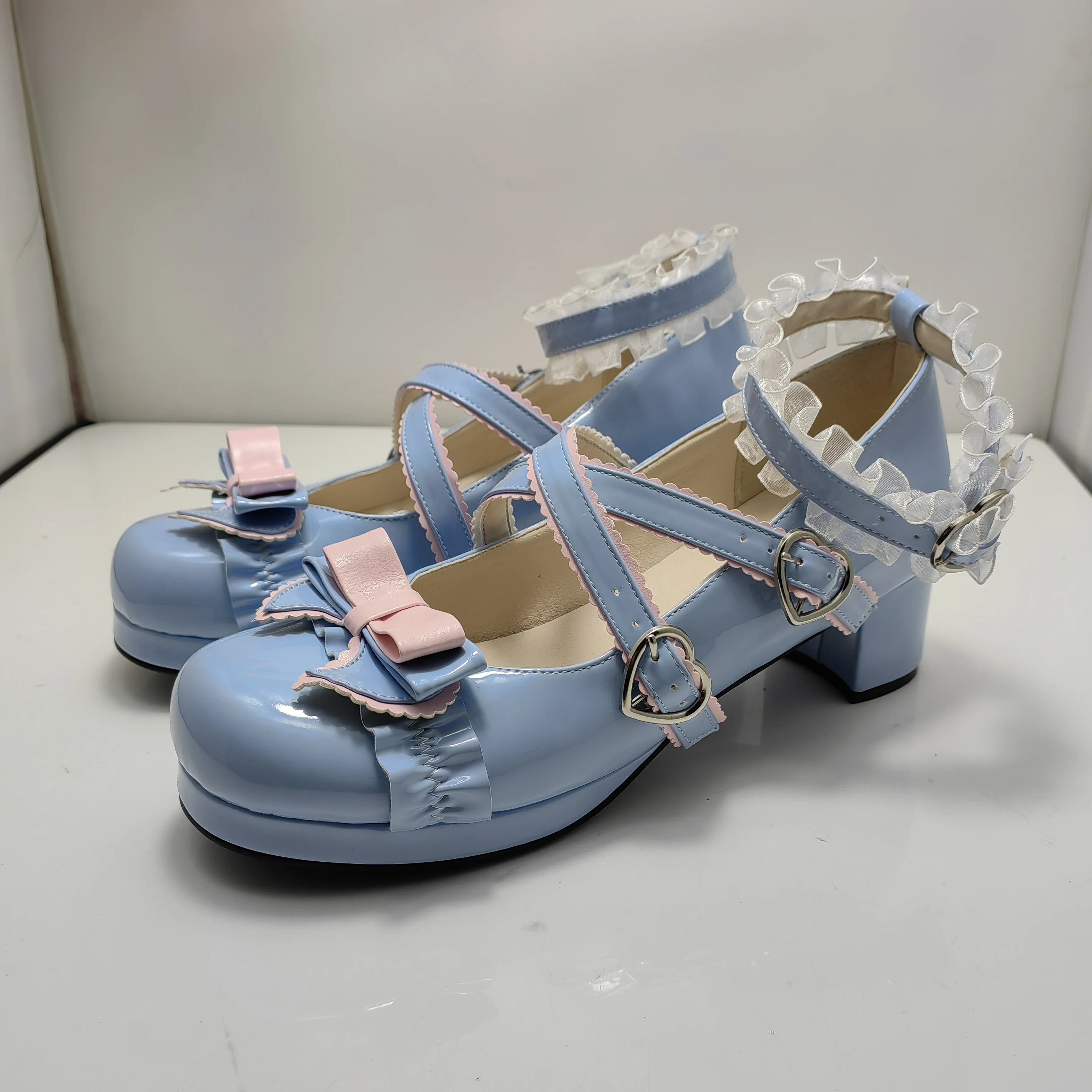 Girseaby Sweet Lolita Girls Pumps Block Heel Bowknot Ankel Buckle Strap 47 48 Stress Daily Women Shoes Spring