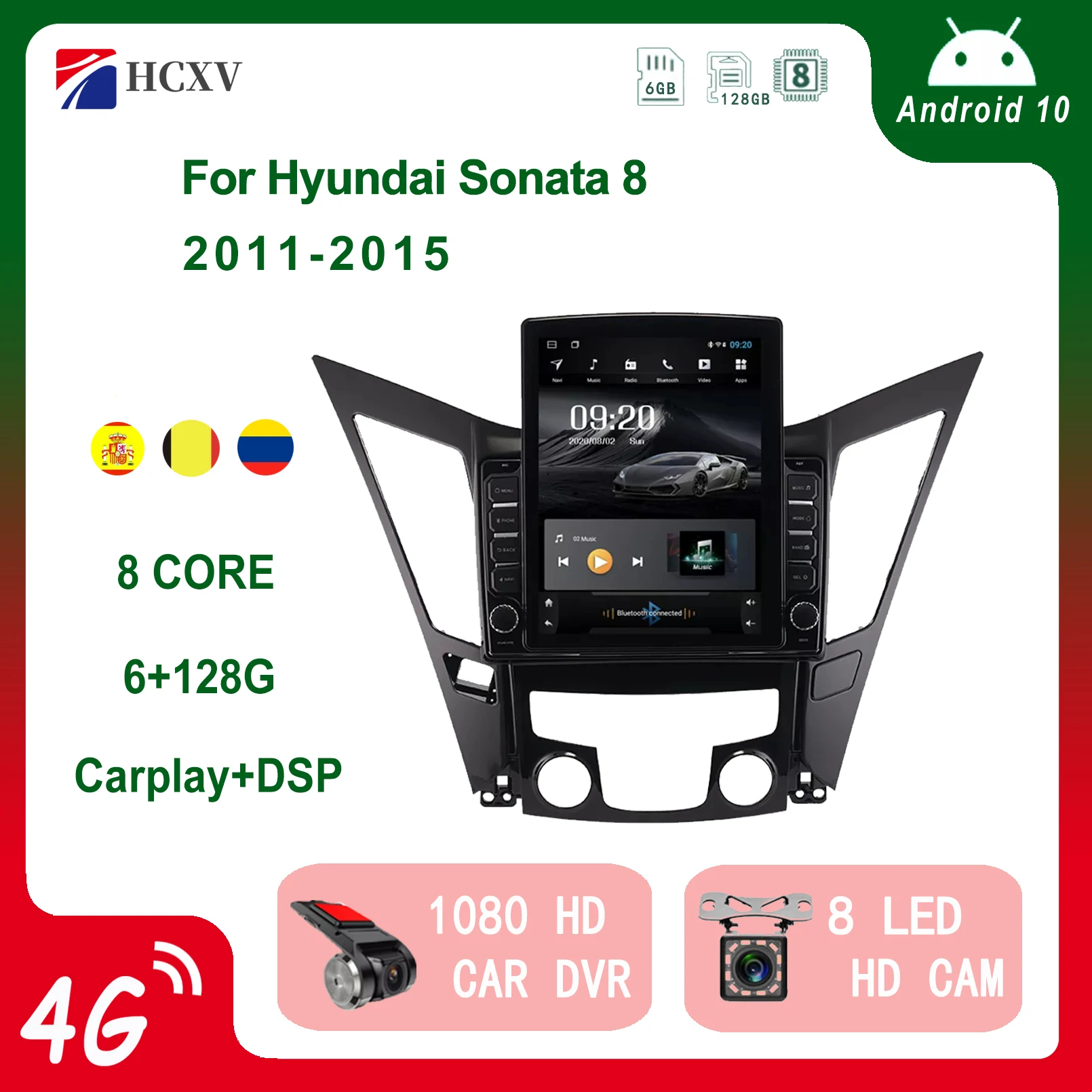 

Автомобильный радиоплеер HCXV Android в стиле Тесла вертикальный для Hyundai Sonata 8 мультимедийный плеер Carplay GPS навигация