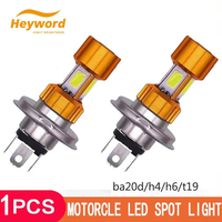 H4/BA20D 12W LED 3COB Motorcycle Headlight Bulb 3000LM 6000K Hi/Lo Beam Light