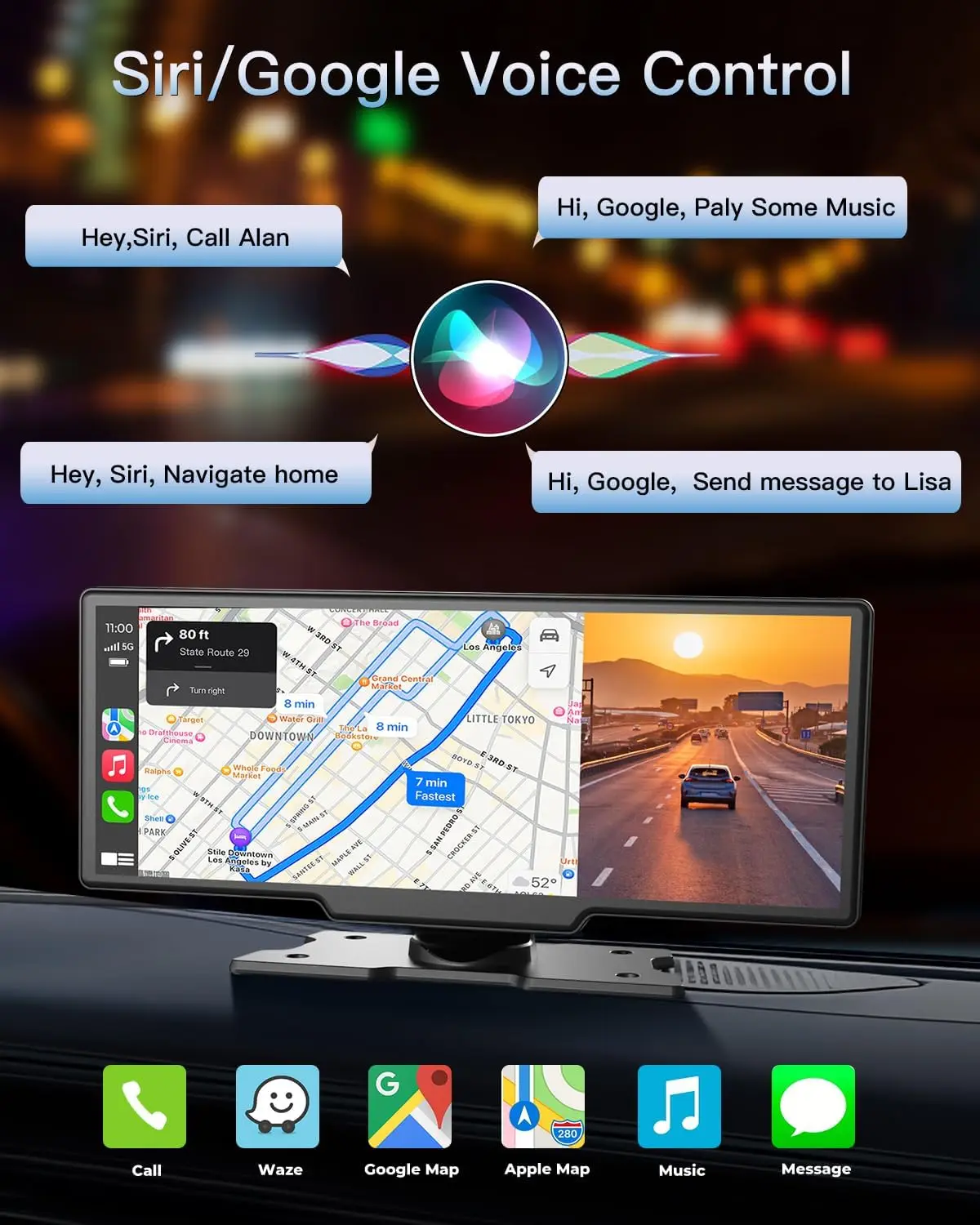 Srnubi 7/10.26" Bezprzewodowy Ekran Carplay do Samochodu, Android Auto Kamera Samochodowa 4K DVR, Kamera Tylna 1080P, Rejestrator Nawigacyjny, AUX — zdjęcie produktu 4
