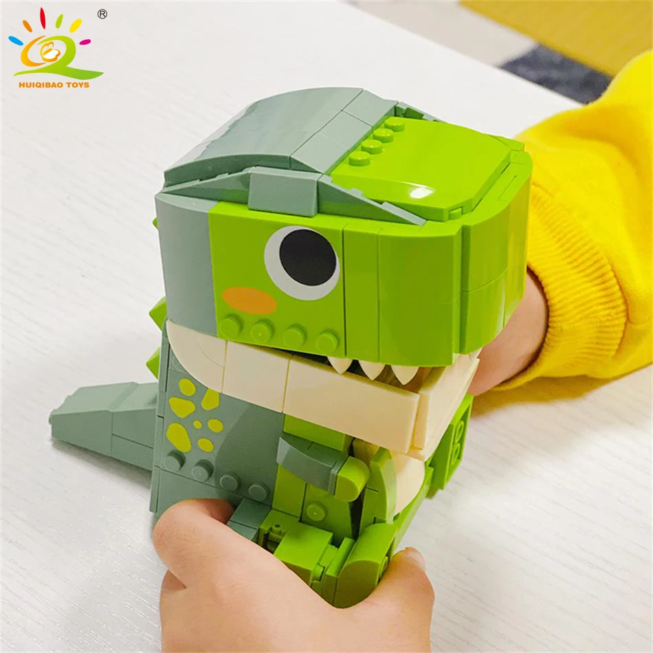 HUIQIBAO MOC Dinosaur Pen Container Building Blocks DIY Photo Frame Creative Brick Ideal Pencil-Box City Toy for Children Friend