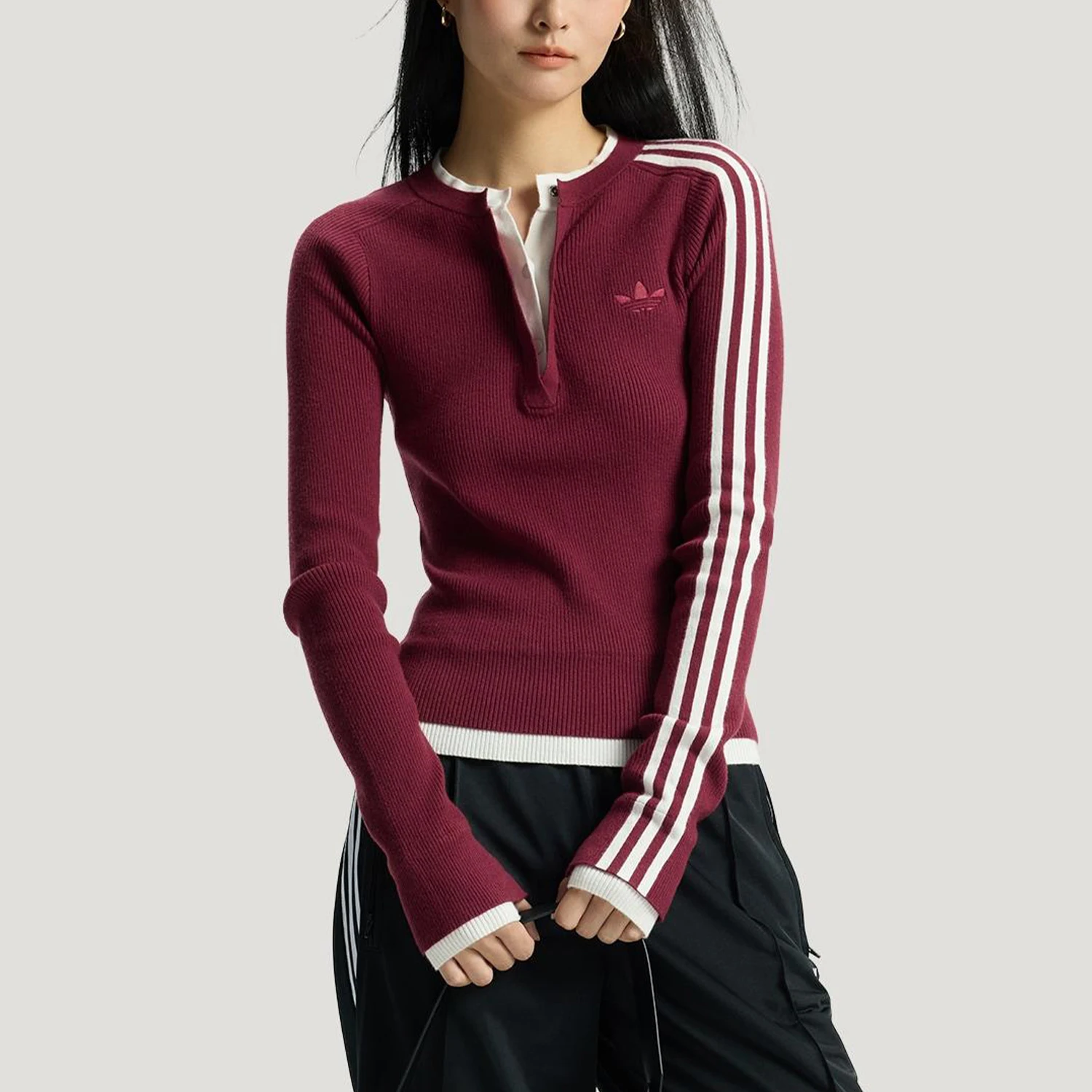 adidas genuine Trefoil Women's Slim Fit Knit Sports Hooded Sweatshirt KS5332