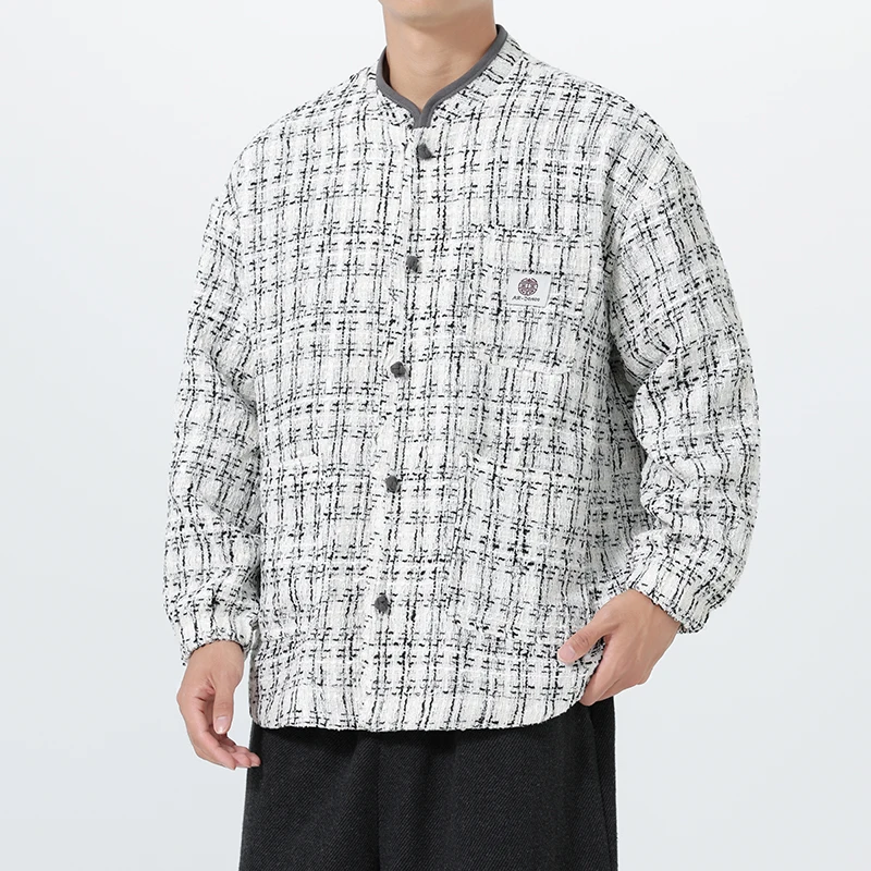 Jackets Mans Japanese Style Autumn Comfortable Large Size Coats Man Casual Loose Simple Trendy Plaid Outerwear Faionable Jackets