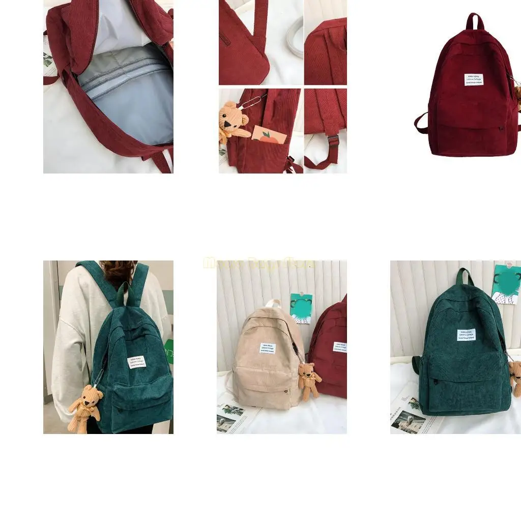 

X90d Женщины повседневные вельветовые рюкзак с подвеской школьной сумкой Travel College Daypack