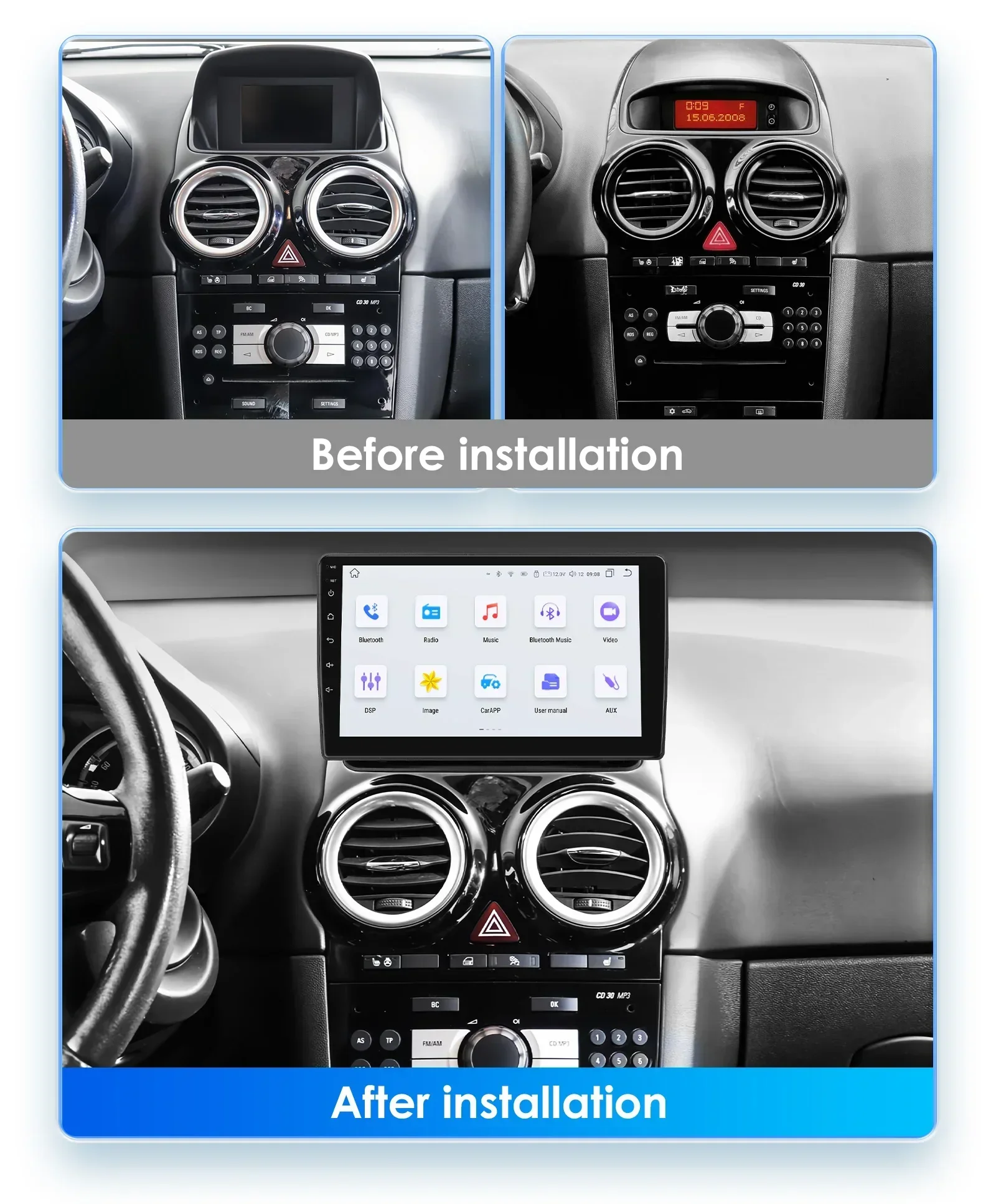 Hizpo Car Radio Multimedia Player For Opel Corsa D 2007-2012 Hatchback Van Wireless CarPlay Android 13 Auto Intelligent System