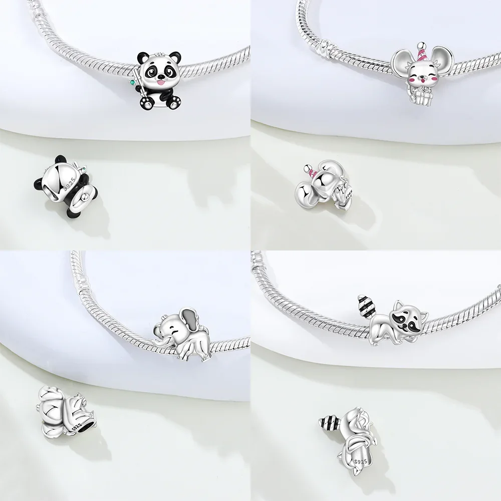 Panda Elephant Rabbit Dog Cat Fox Raccoon Original Charm Silver Plated Beads Fit Bracelets Bag Keychain Diy Women Gift Accessory