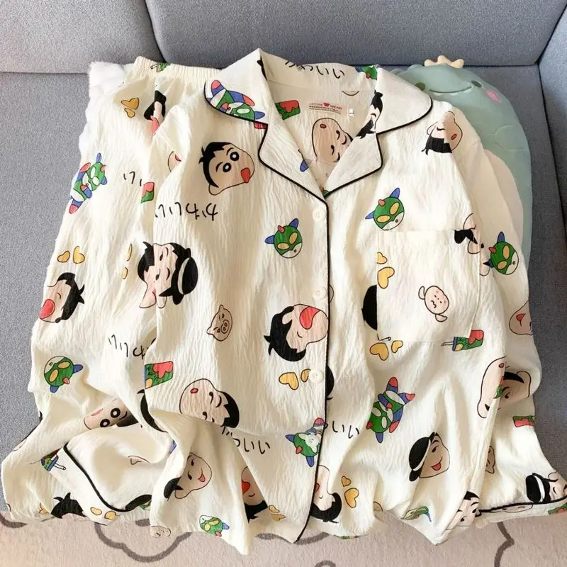 

Crayon Shinchan Cartoon Printing Couple'S Pajamas Cotton Cardigan Long Sleeve Pants Cartoon Home Clothes Set Leisure Comfort