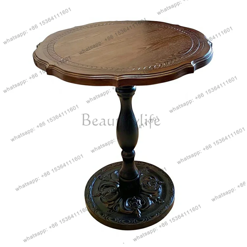 

American retro sofa edge few solid wood casual small round coffee table