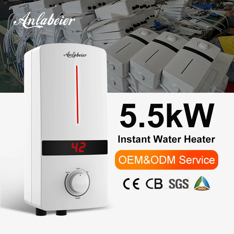 220V 5500W Wall-Mounted Instant Electric Tankless Water Heater Portable Bath & Hot Shower for Hotels & Households Fast Shipping