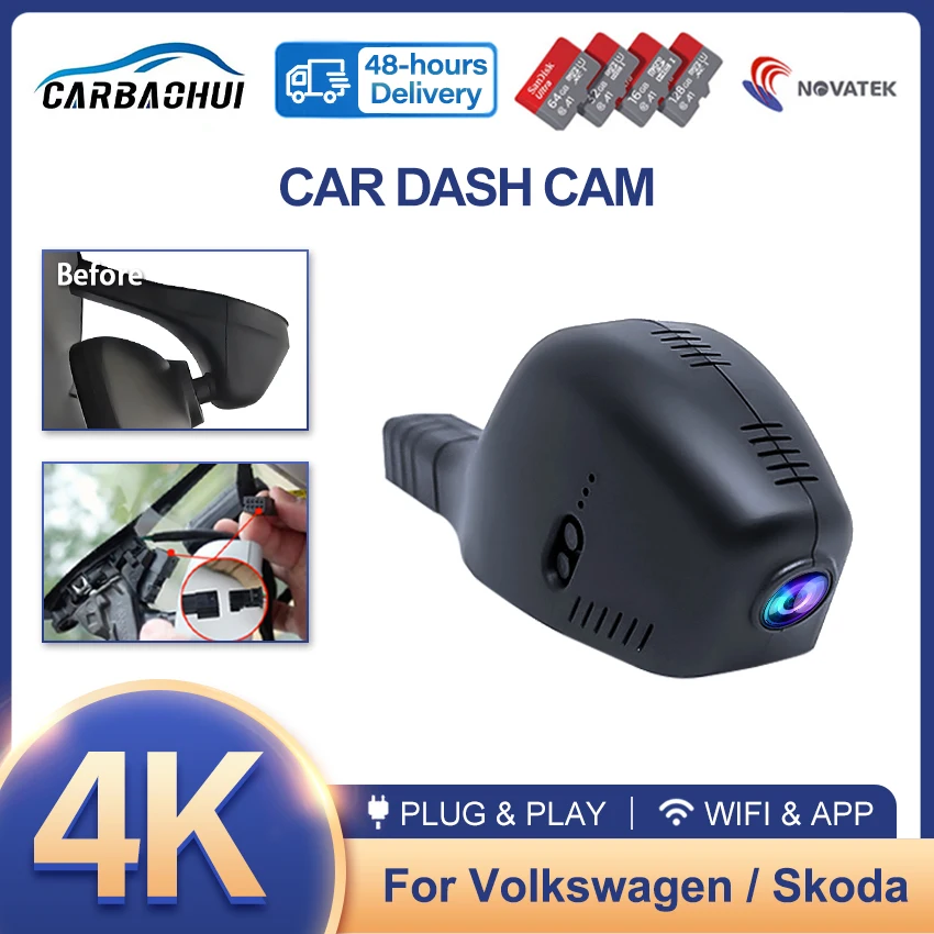 

Автомобильный видеорегистратор Plug and Play с Wi-Fi для Volkswagen VW Tiguan Atlas Polo Passat Touran Golf CC Arteon 4K Dash Cam для Skoda для Seat Arona