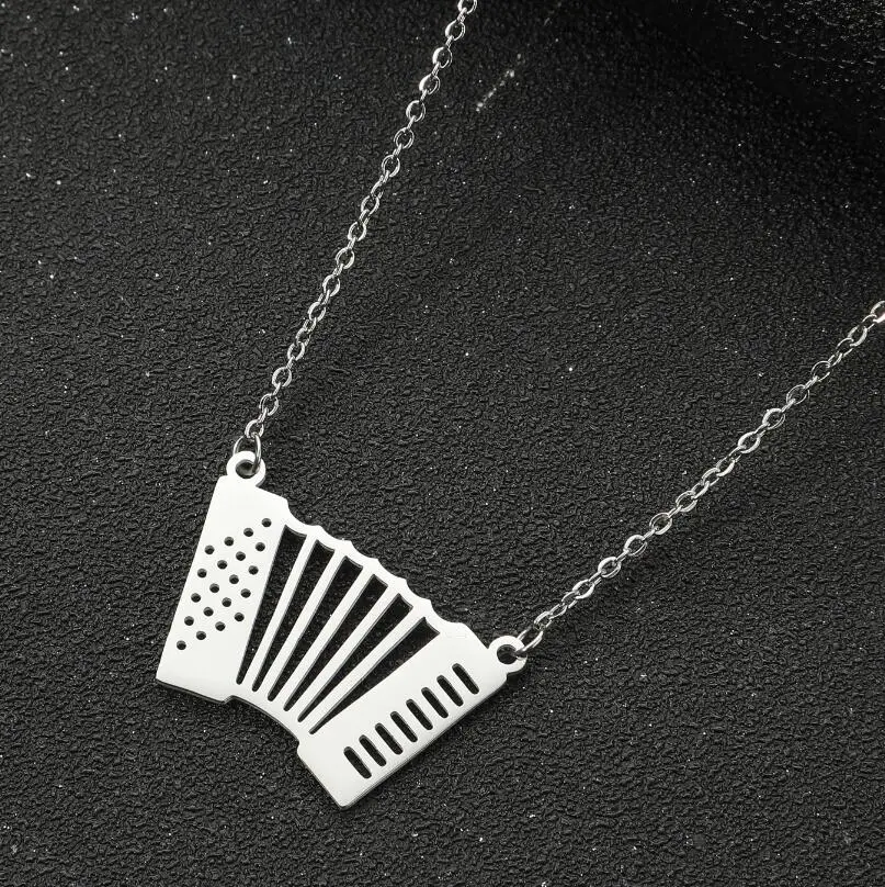 Shuangshuo Unique Fashion Accordion Necklace Music Stainless Steel Chain Musical Classic Symphony Gift for Woman Jewelry