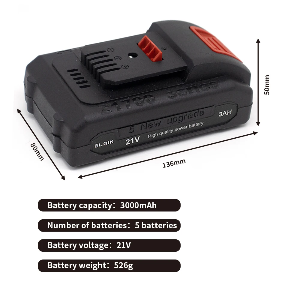 ELAIK 21V 21700 Rechargeable Battery 3000mAh Lithium Ion Battery For Dayi Electric Power Tool Battery EU Plug