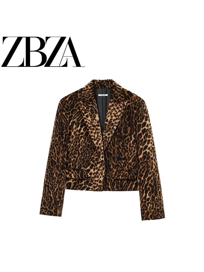 

ZBZA Autumn Winter ort Velvet Suit Women's Faion Animal Print Swan Design Commute Sle Slim Fit Long Sve One Button