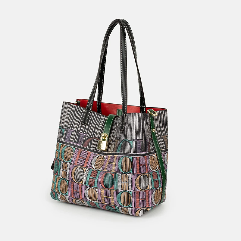 CH Colorful Stitched Monogram Tote Bag Fashionable Large Capacity Handbag For Women Daily Shopping Outings And Weekend Trips view 5