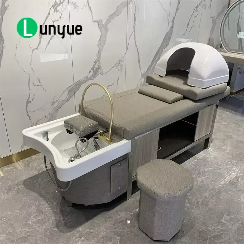 Luxury Thai Shampoo Bed for Barber Sit and Lie Hair Washing Chair with Water Circulation Steam Function Head Massage