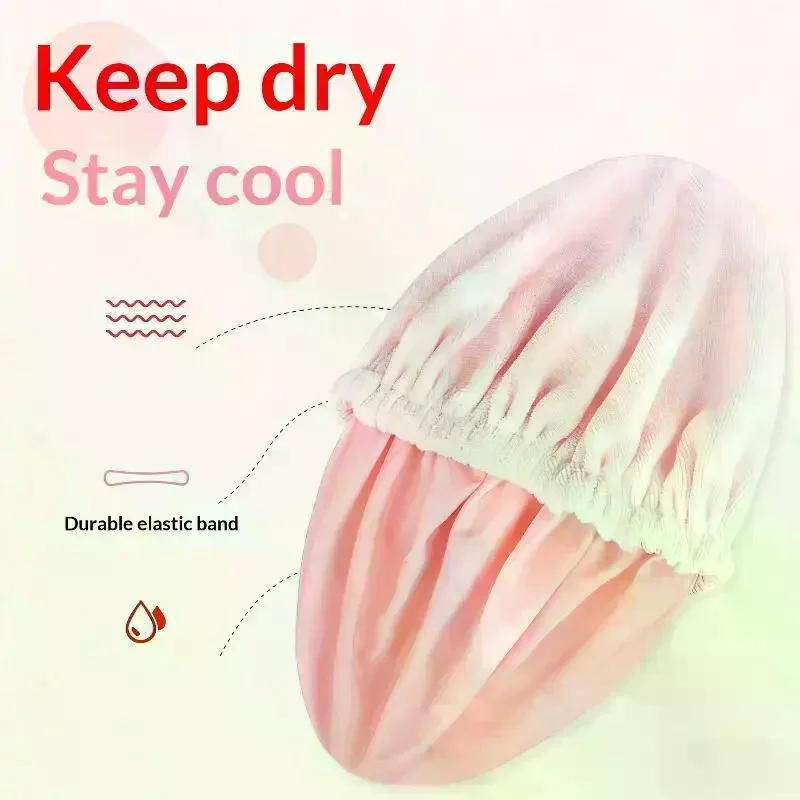 In 1 Women Waterproof Shower Cap Adjustable Polyester Absorbent Dry Hair Bath Cap With Elastic Band For Sleeping 3