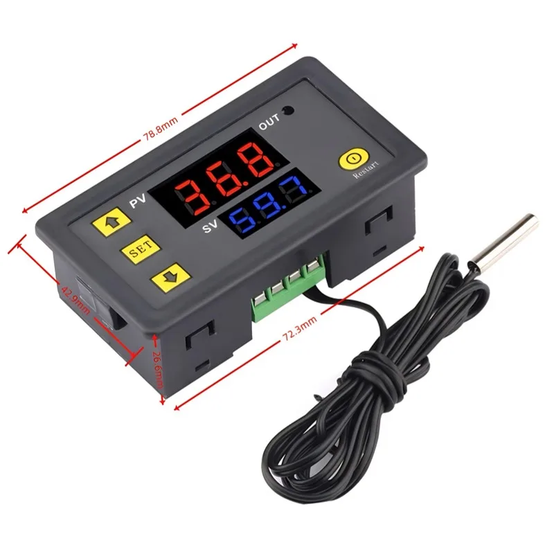 W3230 12V 24V AC110-220V Probe line 20A Digital Temperature Control LED Display Thermostat With Heat/Cooling Control Instrument