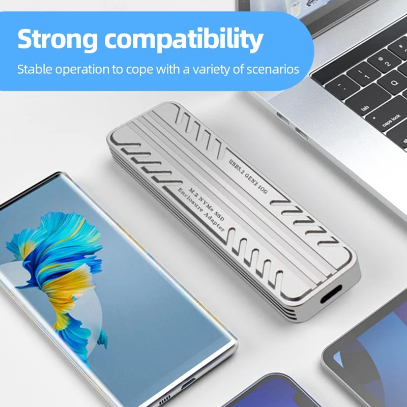 1 Piece M.2 Nvme Solid State Drive External Enclosure Silver Aluminum Alloy USB 3.2 Gen2 Hard Drive Case For SSD 2242/2260/2280